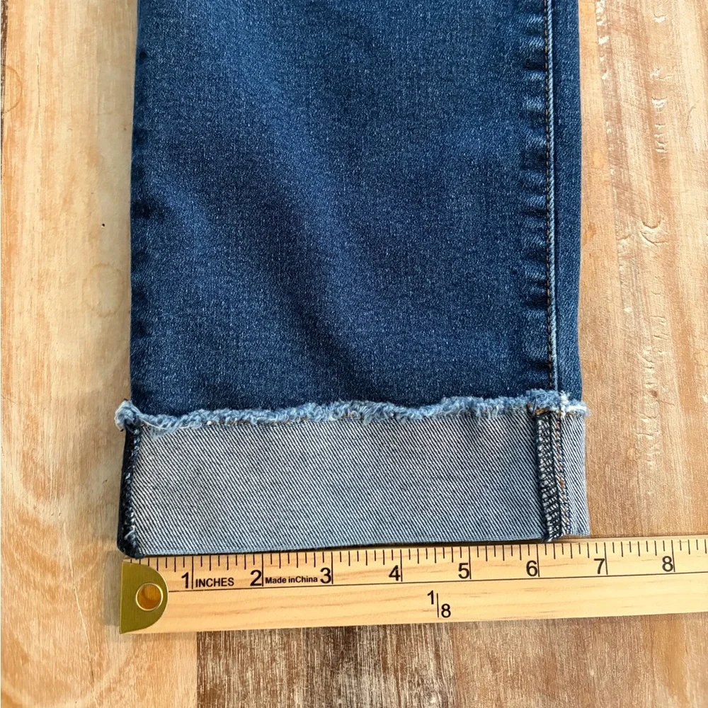 KUT from the Kloth Ankle Straight Leg Jeans Size 14 Dark Wash Cuffed Raw Hem